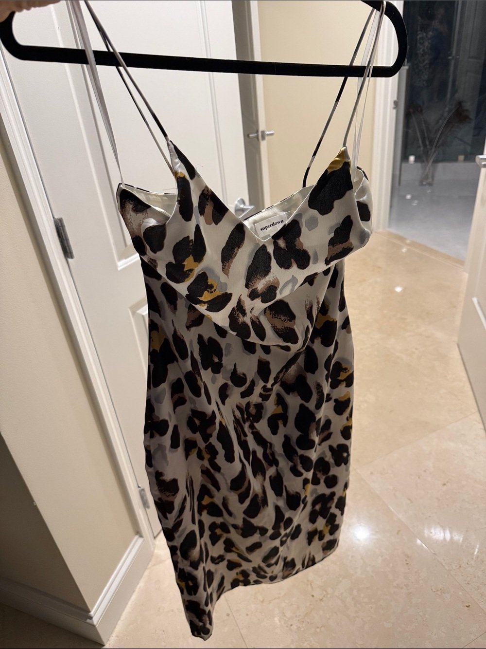 superdown Leopard-Print Satin Midi Dress in Cream, Black & Gold